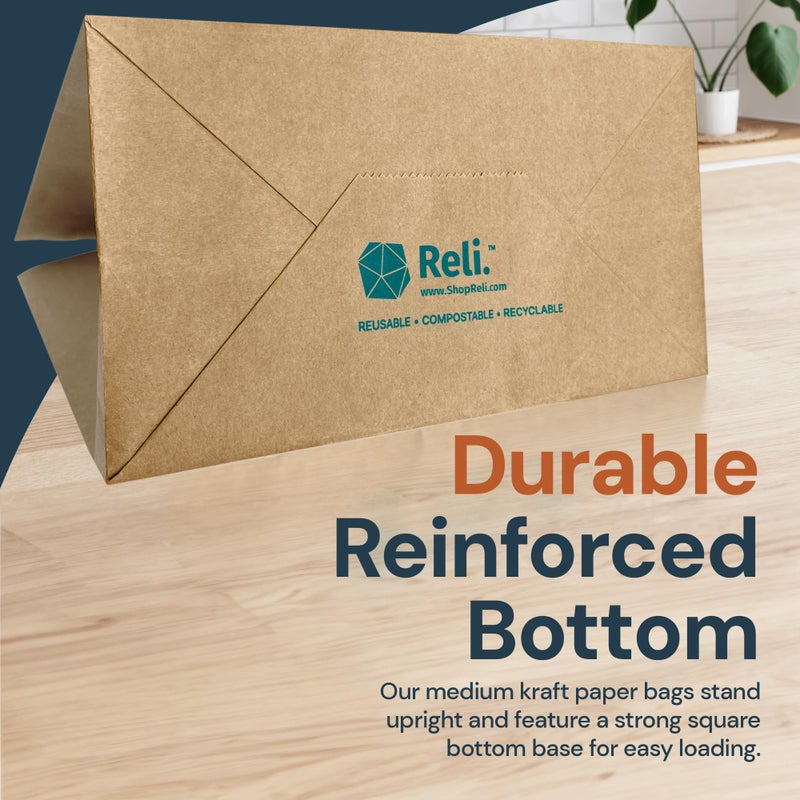 Reli. 8x4.5x10.25 in. Brown Paper Bags with Handles | 110 Pack | Kraft Brown Paper Bags with Flat Handles Bulk | Ideal for Gifts, Retail, Shopping, Merchandise, Crafts - Image 5